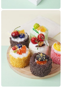 Set de 6 pasteles de mousse de PU realistas en bandeja de madera para fotos y decorado
