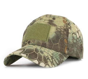 Tactical camouflage baseball cap with velcro patch area and honeycomb camo pattern