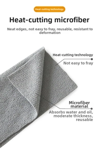 Macro shot of hot-cut edges and absorbent microfiber texture of gray dishcloth