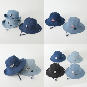 Kids Denim Cotton Bucket Hat Letter Patch Adjustable Windproof Sunshade Outdoor Camping Boys Girls Stylish