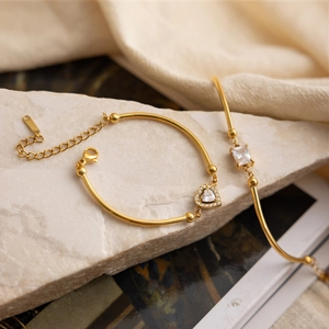 18K gold plated stainless steel heart and zircon bracelet set for women jewelry