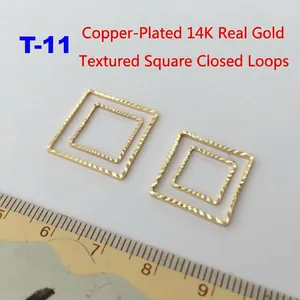 DIY Jewelry Findings 14K Gold Plated Copper Square Gear Texture Closed Loop Rings Necklace Bracelet Connectors