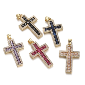 Cross Pendant Necklace Copper Gold Plated With Colorful Cubic Zirconia And Enamel Geometric Fashion Jewelry For Women