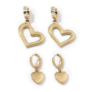 Minimalist gold stainless steel heart earrings set with hollow and solid pendant designs