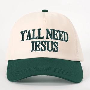 Retro Two-Tone Baseball Cap in Beige und Grün mit Y'ALL NEED JESUS Stickerei