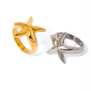 Polished 18k gold and silver starfish rings in stainless steel for beach summer style