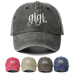 Vintage Washed Cotton Baseball Cap Gigi Letter Embroidery Distressed Retro Sun Hat For Women And Men Adjustable Breathable