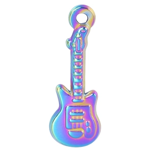 Polished rainbow guitar pendant necklace in minimalist stainless steel for women