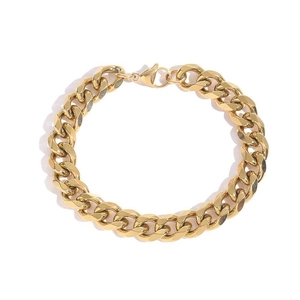 Polished 11mm gold stainless steel Cuban link bracelet with lobster clasp for men