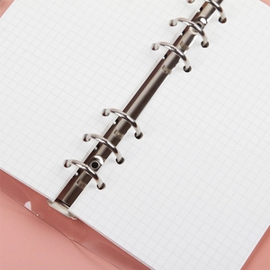A6 transparent PVC binder notebook with 6-hole metal rings and pink grid paper