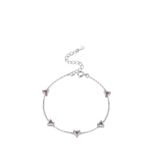 Bracelet en argent sterling S925 orné de cinq zircons en forme de cœur irisé brillant