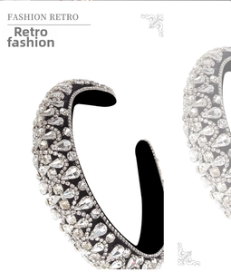 Detailed view of luxury baroque padded headband with sparkling crystal rhinestones