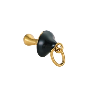 Polished gold and black enamel pacifier pendant charm in high-gloss stainless steel finish