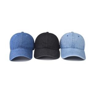 Classic washed denim baseball caps set in dark blue, black, and light blue colors