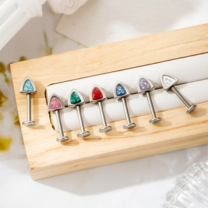 F136 titanium cat ear cartilage studs with colorful zircon stones in various colors