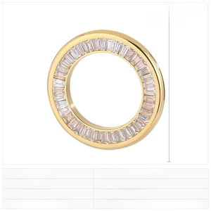 Macro detail of round gold stainless steel pendant base with zircon stones inlay