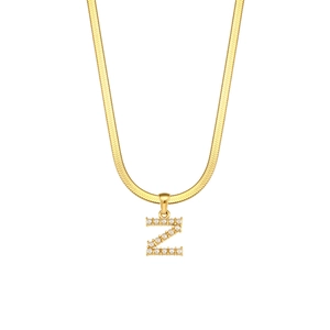 Gold-plated flat snake chain necklace with pearl-encrusted letter Z pendant