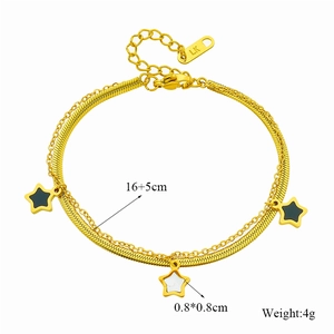 Double-layered golden titanium steel star chain bracelet with black and white star charms