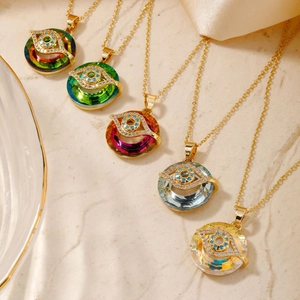 Evil Eye Pendant Necklace Colorful Crystal Copper Gold Plated Stainless Steel Chain Amulet Jewelry For Women