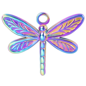Rainbow stainless steel dragonfly pendant with detailed wing texture for DIY necklaces