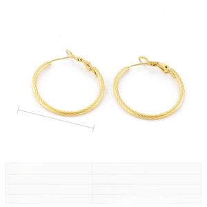 Detailed view of gold stainless steel hoop earrings with twisted rope texture, 30x2mm