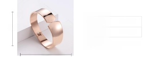 Detailed dimensions of rose gold wide cuff bangle with hinged design and mirror finish