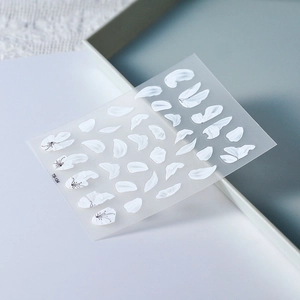 Japanese style white petal embossed nail stickers with 3D floral patterns for nail art
