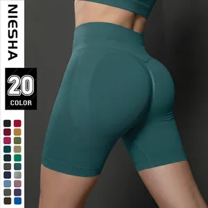 Damen High Waist Nahtlose Yoga Shorts Po-Lifting Slim Fit Sport Fitness Laufen Gym Shorts Nylon Elasthan Gestrickte Sportshorts