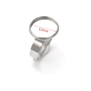 Polished silver stainless steel 12mm ring base for DIY jewelry making and setting