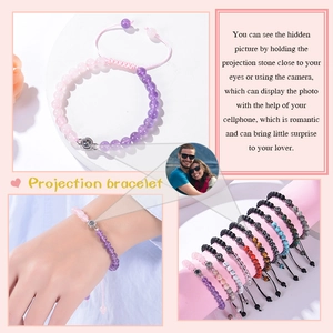 Custom rose quartz projection bracelet with adjustable braided rope and photo stone