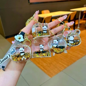 Cartoon Panda Flüssiger Treibsand Schlüsselanhänger Acryl Bewegliche Stern Pailletten Schlüsselanhänger Niedlicher Taschenanhänger Geschenk