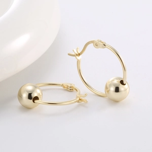Polished S925 silver 14K gold plated hoop earrings with sliding metal beads in minimal style