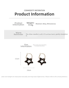 Size chart for oversized star hoop earrings with dimensions and weight in cm and g