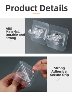 Detail view of durable ABS curtain rod clips with strong adhesive backing and spring clamp