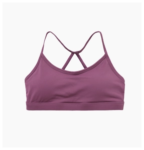 Vue arrière du soutien-gorge de sport violet foncé avec fines bretelles croisées