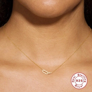 Elegant 925 sterling silver interlocking geometric gold necklace on model