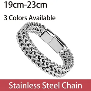 Men Braided Chain Bracelet Stainless Steel With Alloy Clasp Hip Hop Punk Style Minimalist Geometric Braid Wristband