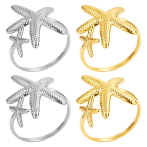 Overstated Starfish Ring 18K Gold Plated 304 Stainless Steel Sea Star Textured Open Adjustable Marine Jewelry Women