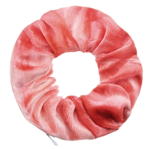 Pink velvet tie-dye scrunchie with hidden zipper pocket on a clean white background