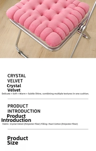 Detail of pink biscuit-shaped seat cushion in crystal velvet fabric on a chair
