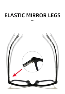 Detail view of flexible elastic mirror legs and durable spring hinge on black glasses