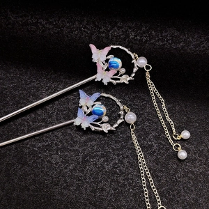 Pic À Cheveux Papillon Vintage Alliage Résine Künstliche Perle Gland Accessoire De Coiffure Style Hanfu Chinois Coiffe Élégante