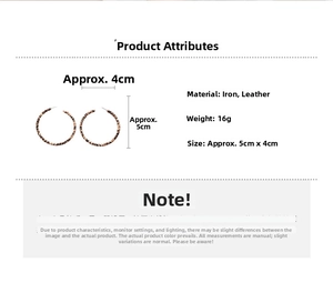 Detailed size and weight specs for leopard print leather and iron hoop earrings