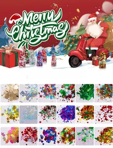 Detailed grid showing 18 styles of Christmas nail glitter with snowflakes and stars