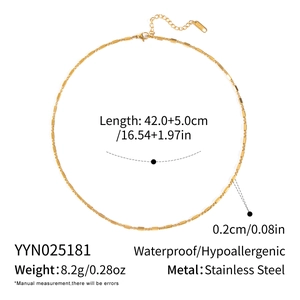 Détail du collier chaîne en acier inoxydable plaqué or 18 carats avec dimensions