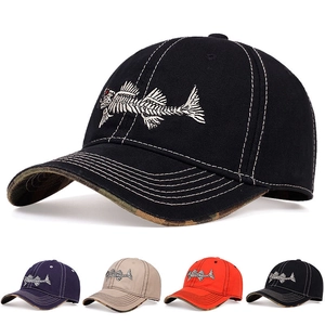 Fish Bone Embroidery Cotton Baseball Cap Camouflage Under Brim Sun Protection Adjustable Vintage Hat For Men Women