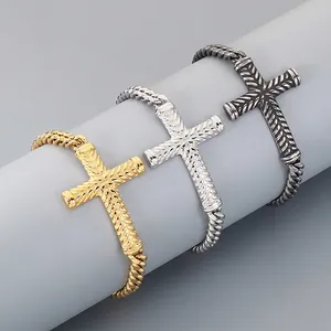 Bracelet Croix En Acier Inoxydable Pour Hommes Hip Hop Chaîne Cubaine Bijoux De Mode Religieux Accessoire Tendance