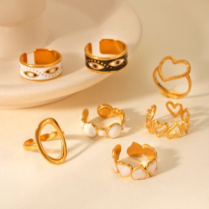 7Pcs gold heart enamel stainless steel open rings set for women minimalist style
