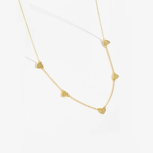 Elegant s925 silver necklace with five gold heart pendants and sparkling zircon stones