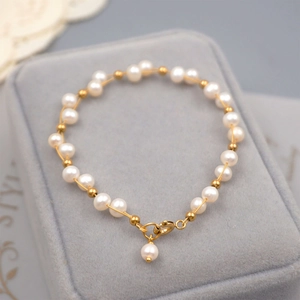 Handmade Freshwater Pearl Bracelet For Women Elegant Gold Titanium Steel Bead Weaving Ins Style Jewelry Gift For Friend